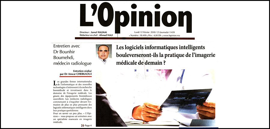 L'Opinion 12 Février 2018 : L’imagerie médicale et l’Intelligence Artificielle